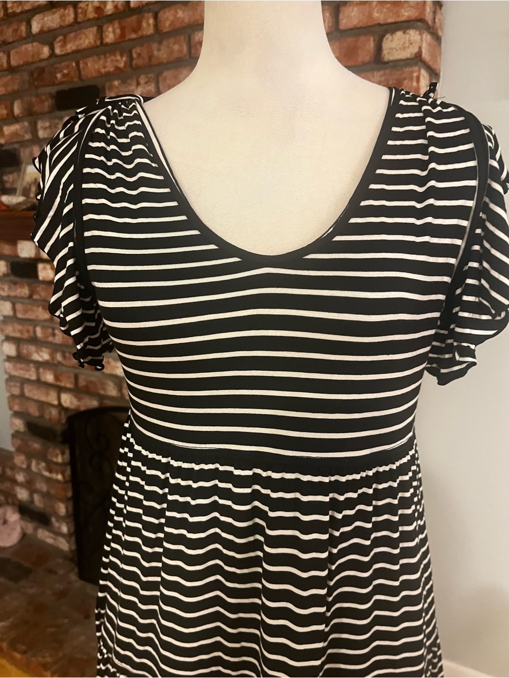 Max Studio Black & White Striped Tiered Midi Dress - Picture 2 of 7